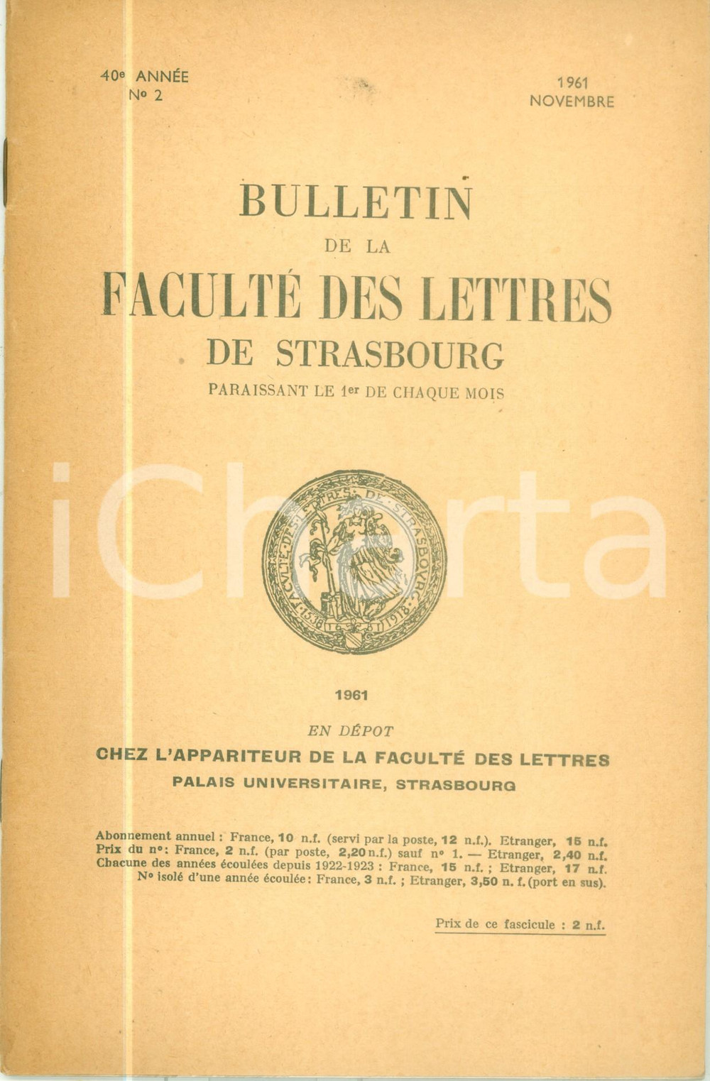 Libro, pubblicazione d epoca 1961 Bulletin Faculté Lettres de STRASBOURG Jacques SCHWARZ Histoire Auguste 1