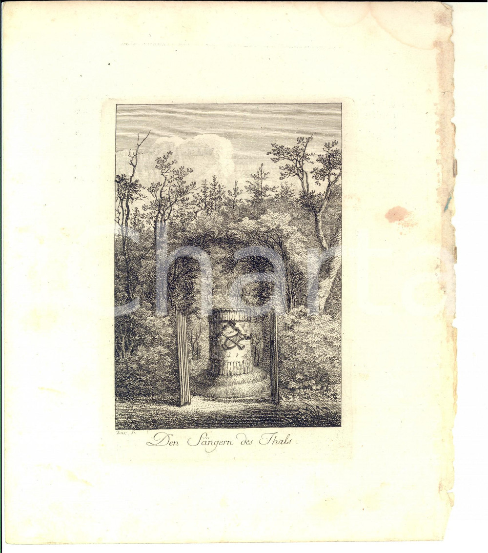 Stampa, bozzetto originale 1850 ca GERMANY Den Sangen des Thals Stampa VINTAGE 20x24 cm 1