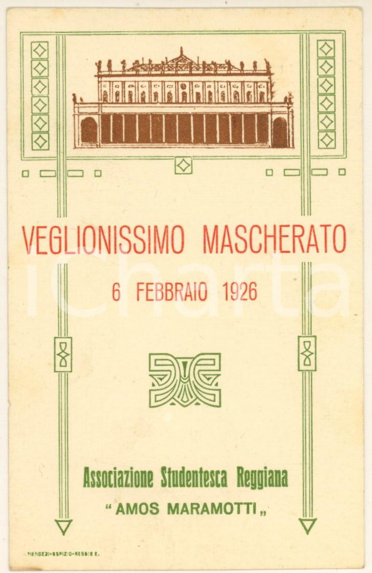 Oggetto da collezione cartaceo 1926 REGGIO EMILIA Associazione AMOS MARAMOTTI  Biglietto veglionissimo 1