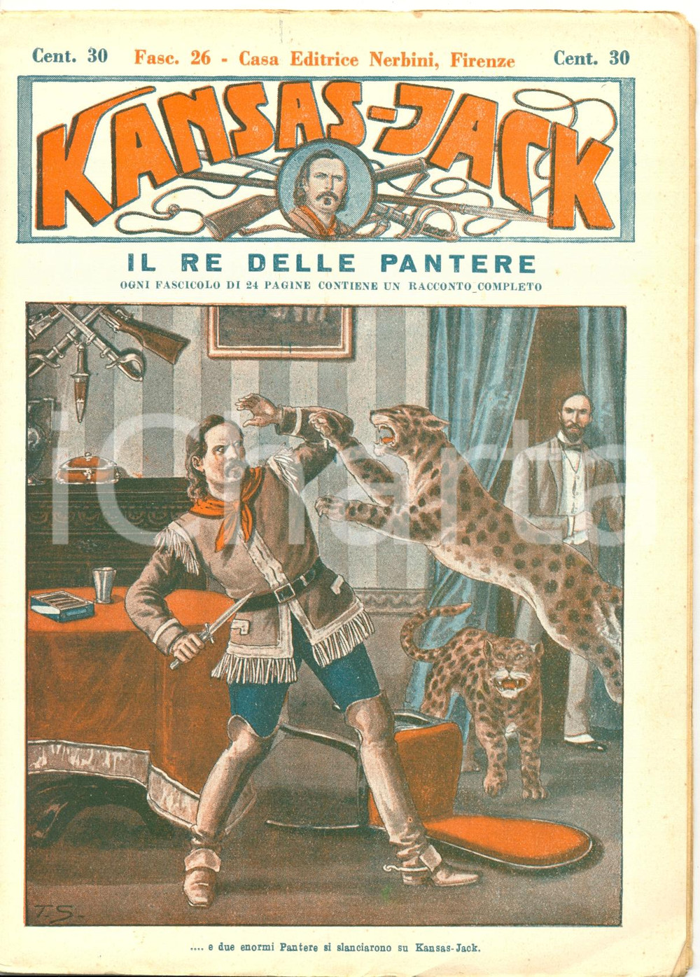 Giornale, rivista storica 1935 ca KANSAS JACK Il re delle pantere n° 26 Rivista NERBINI FIRENZE 1