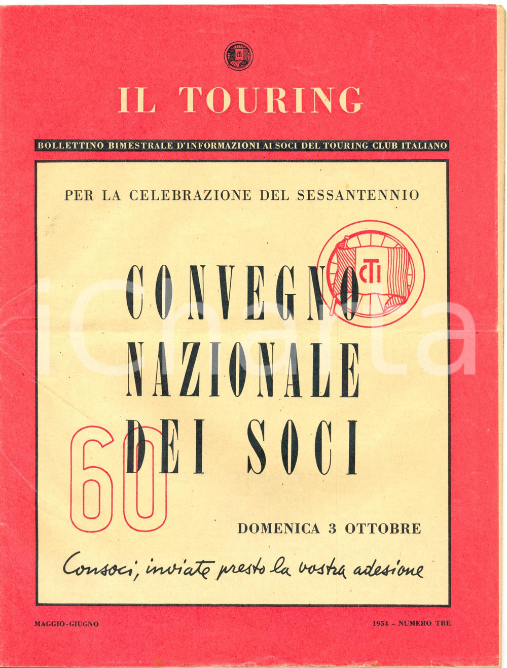 Giornale, rivista storica 1954 IL TOURING Bollettino soci TCI vacanze senza maltempo DANNEGGIATO 1