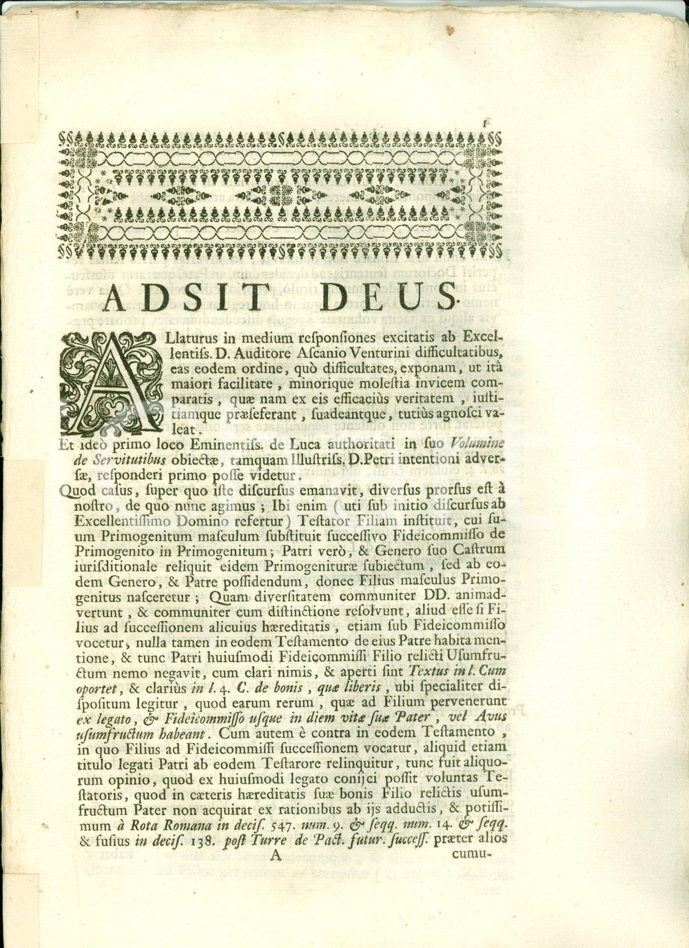 Documento originale, autentico 1691 LUCCA Avvocato Luigi MANZI su primogenitura per eredità con fedecommesso 1