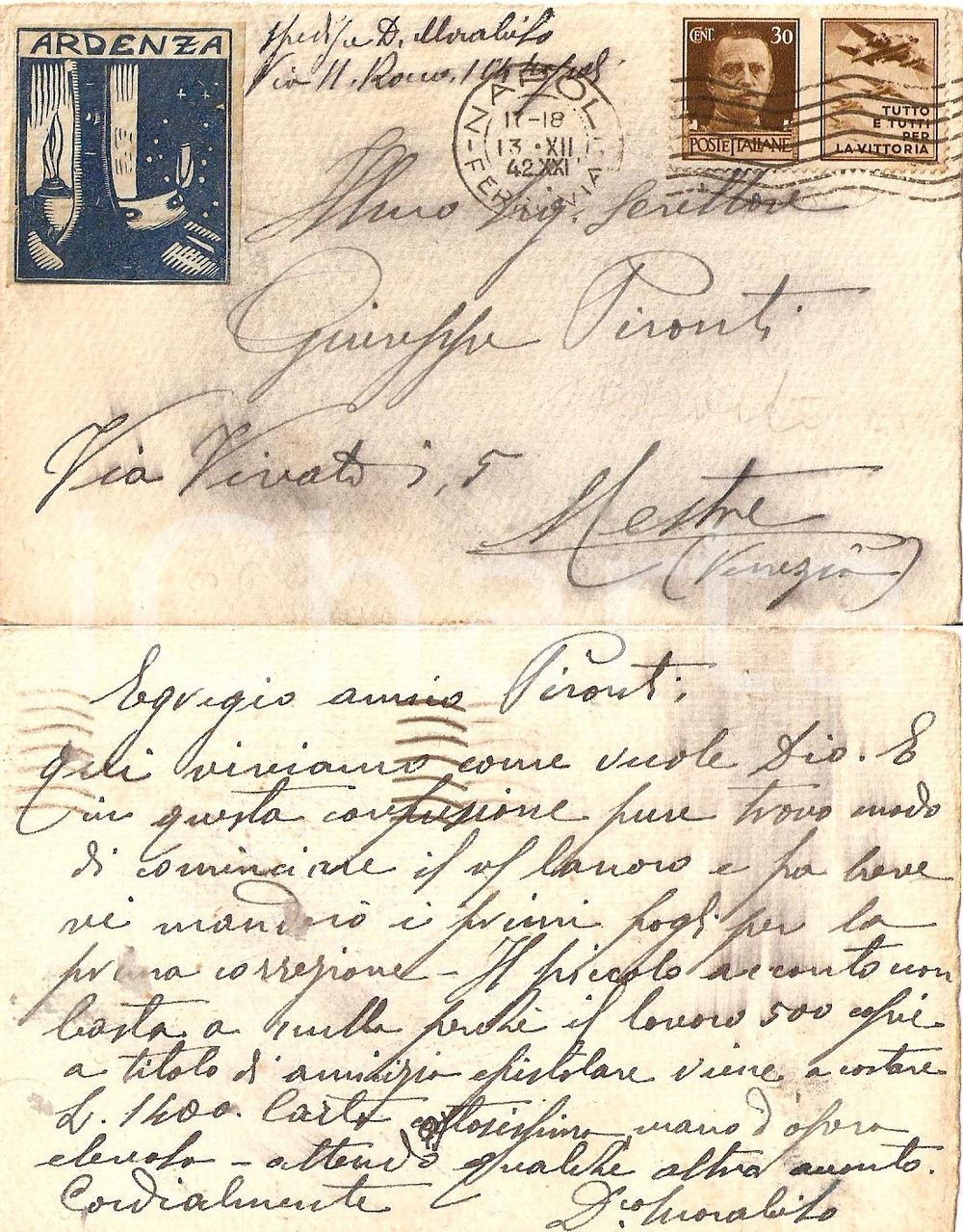 Cartolina originale da collezione 1942 NAPOLI Aggiornamenti editoriali Edizioni ARDENZA 1