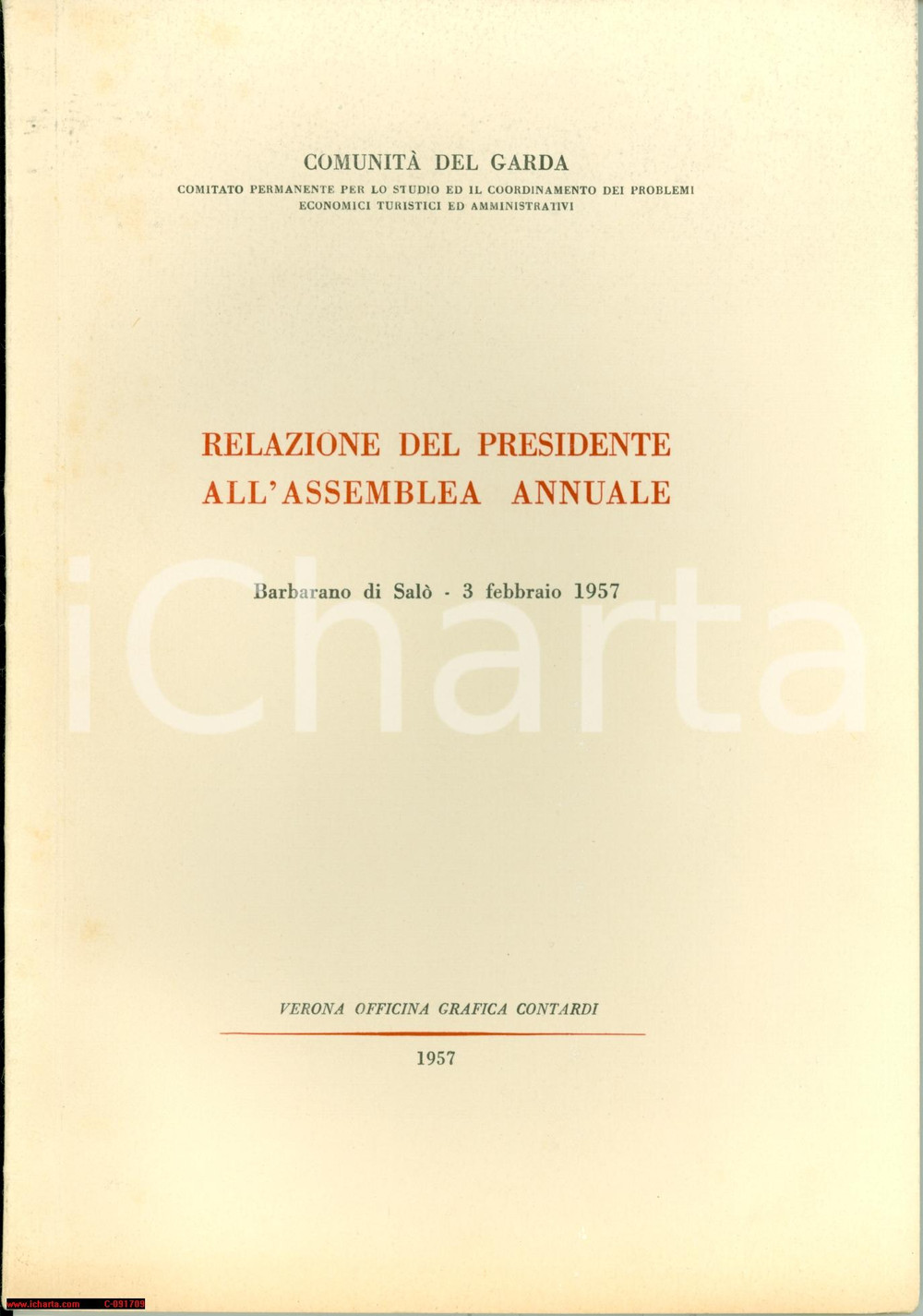 Oggetto da collezione cartaceo 1957 BARBARANO DI SALO  BS Relazione Comunità  del GARDA  Pubblicazione 1