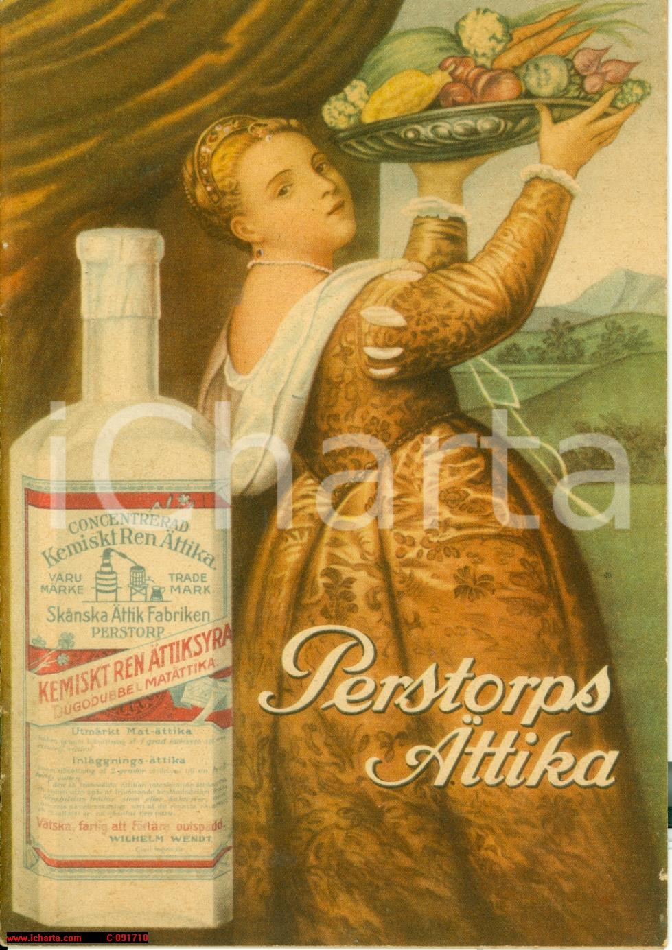 Materiale pubblicitario d’epoca 1932 PERSTORP SVEZIA Qualità  aceto chimico ILLUSTRATO 1