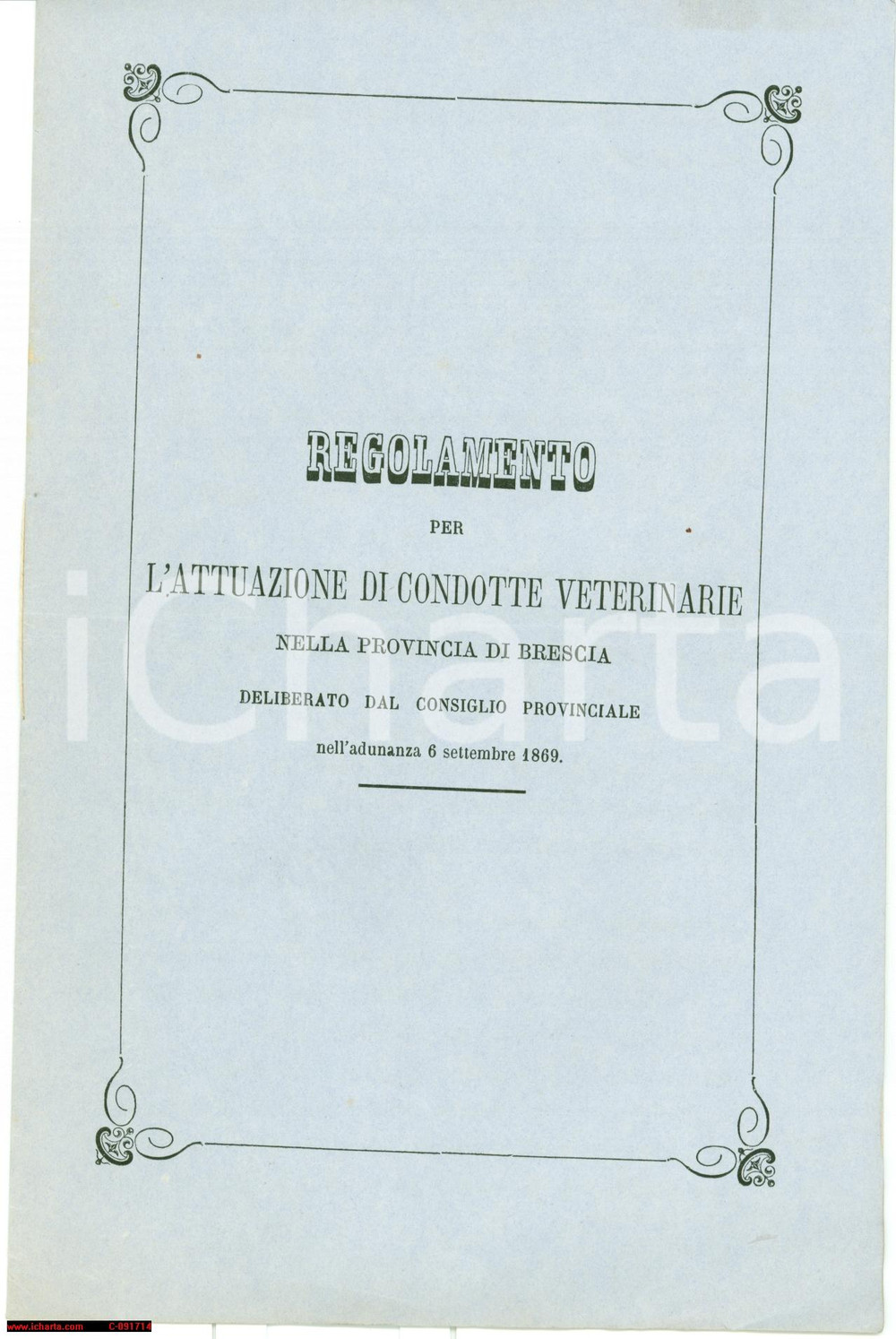 Documento originale, autentico 1869 BRESCIA Regolamento per VETERINARI condotti 1