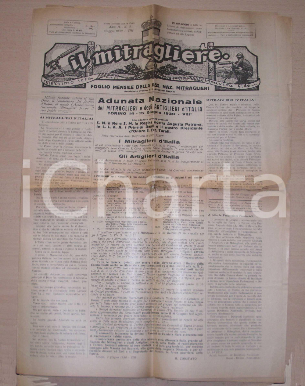 Giornale, rivista storica 1930 MITRAGLIERE Adunata nazionale mitraglieri TORINO Rivista 1