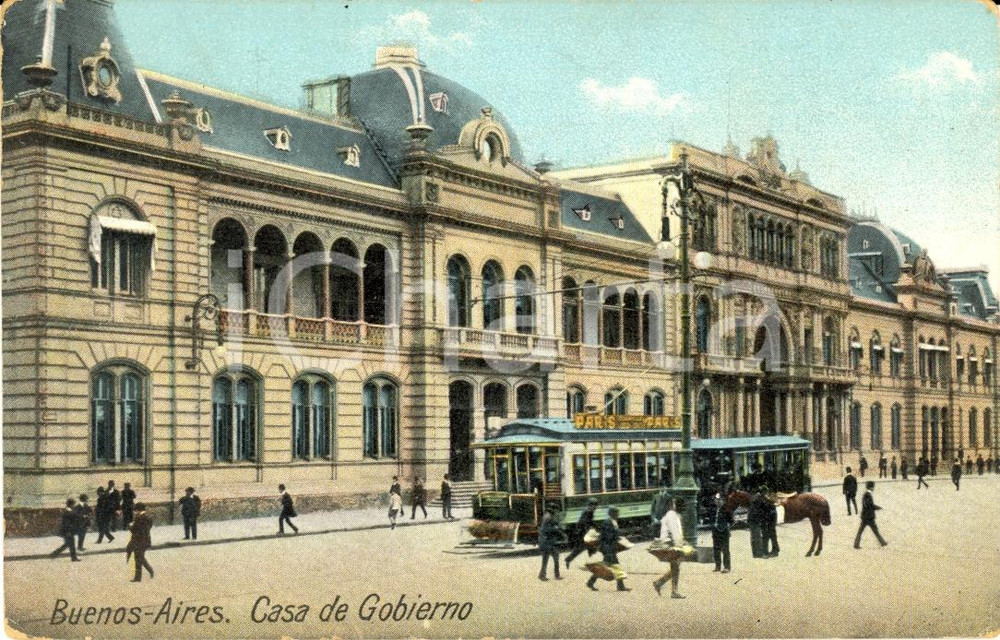 Cartolina originale da collezione 1920 BUENOS AIRES Passaggio di tram a Casa de Gobierno 1