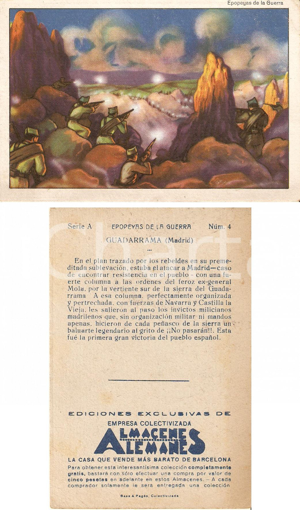 Cartolina originale da collezione 1937 GUERRA CIVILE SPAGNOLA No pasaran!! GUADARRAMA 1