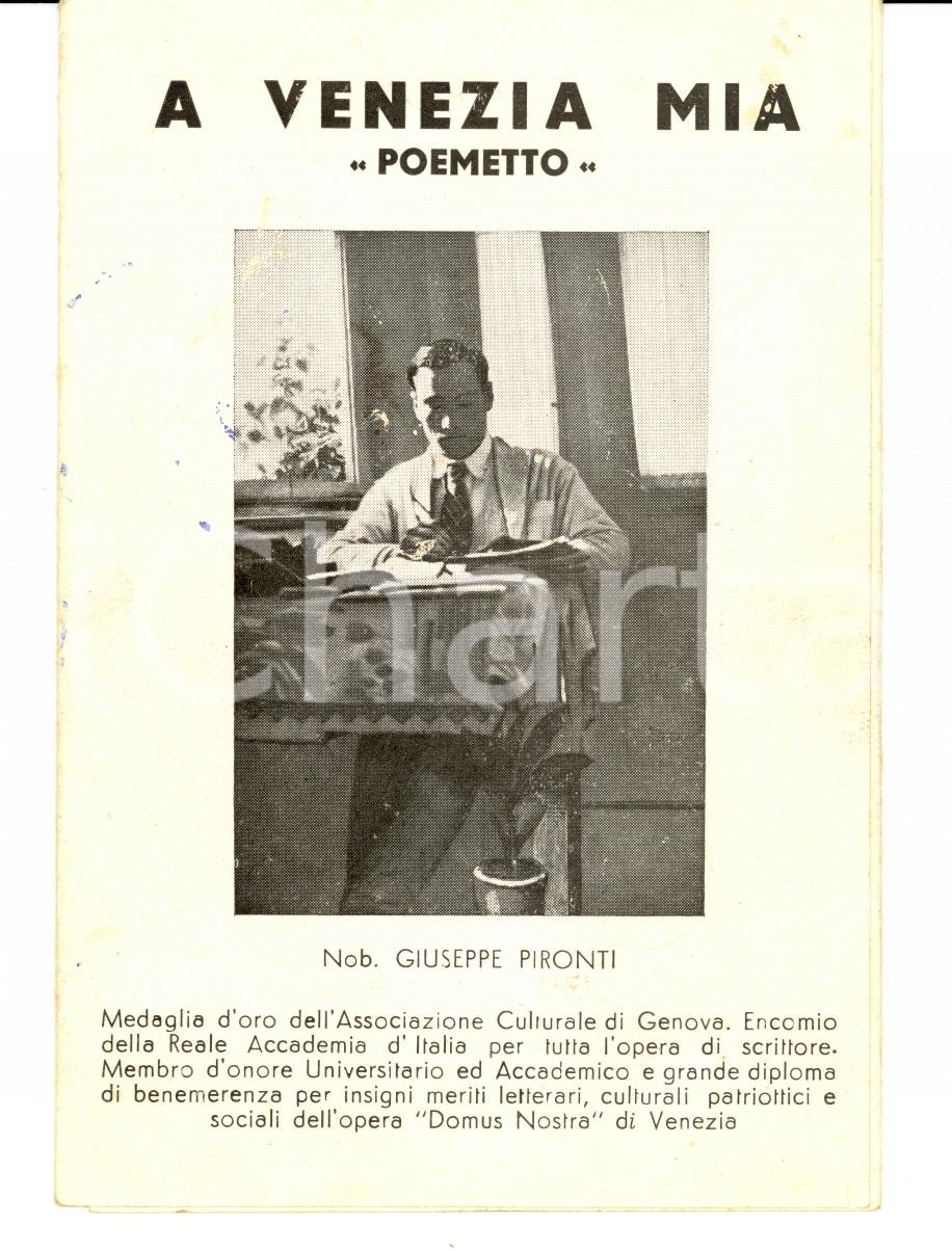 Oggetto da collezione cartaceo 1930 ca Giuseppe PIRONTI A Venezia mia Volantino con poemetto 1