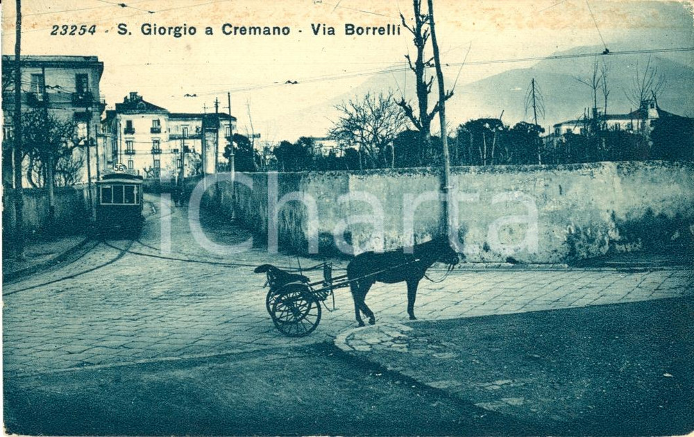 Cartolina originale da collezione 1930 ca SAN GIORGIO A CREMANO NA Il tram e il calesse 1