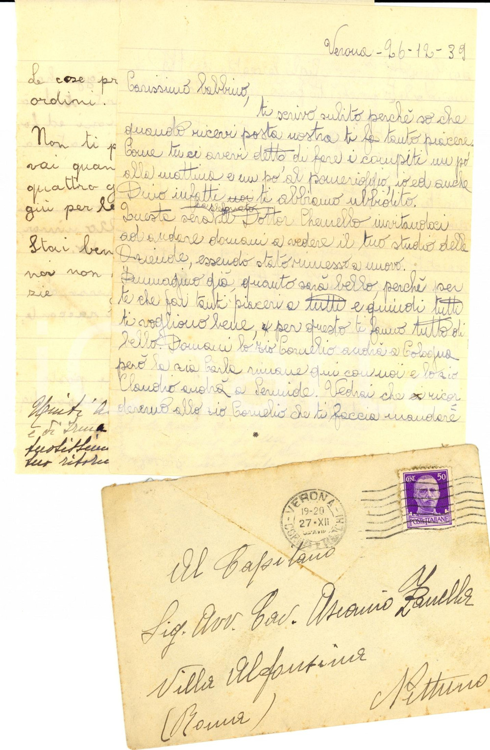 Manoscritto, lettera originale 1939 VERONA Letterine di Natale all avv. Ascanio ZANELLA 1