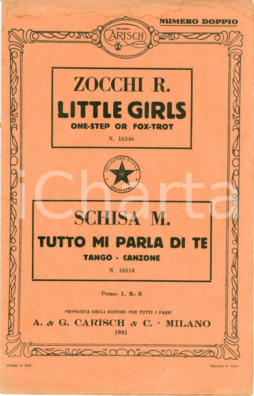 Oggetto da collezione cartaceo 1931 Raffaele ZOCCHI Little girls Mario SCHISA Tutto mi parla di te Spartito 1