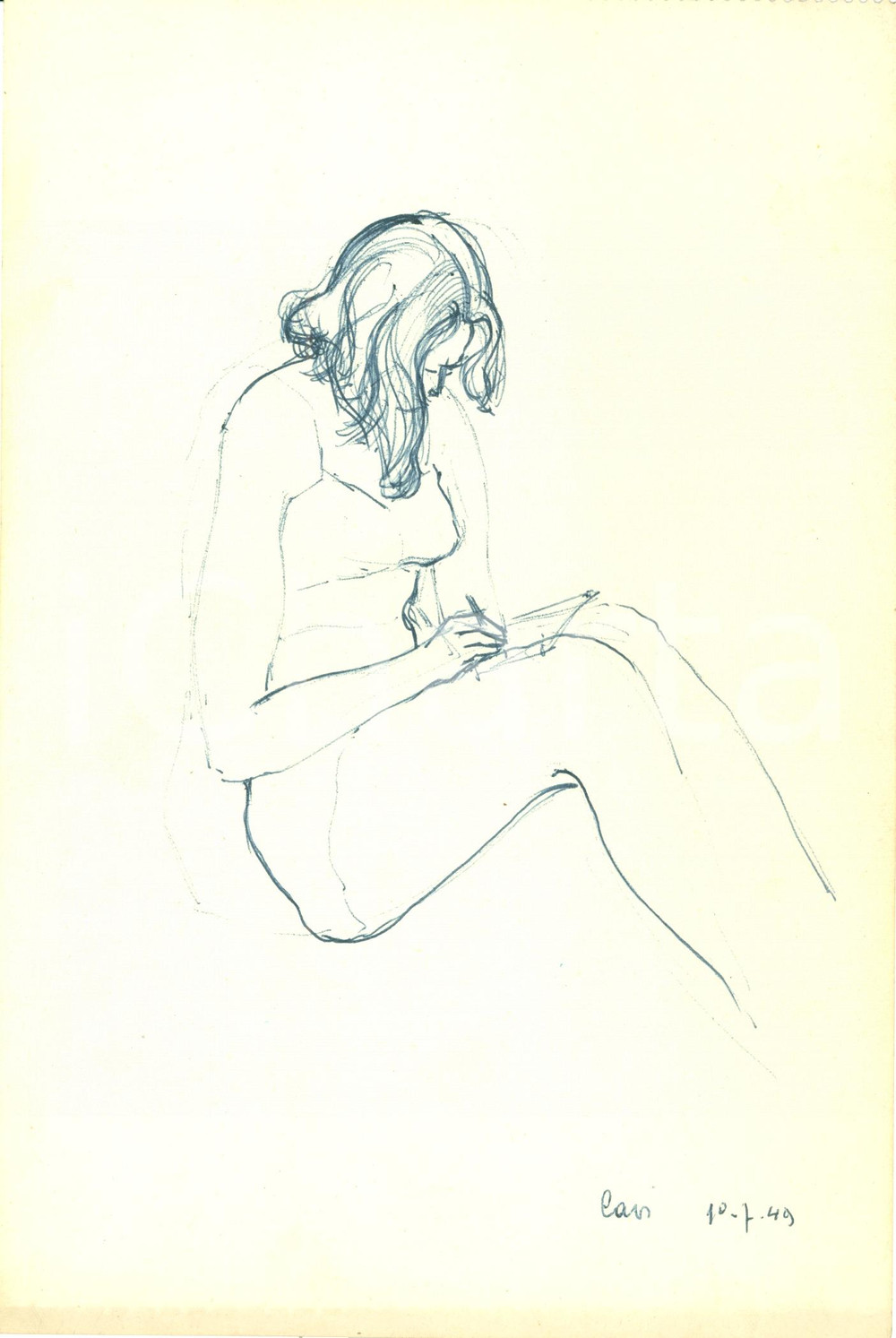 Stampa, bozzetto originale 1949 Disegno originale GIANNA RONCHI Donna che scrive 1