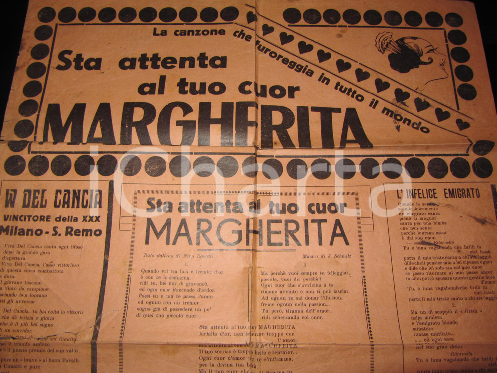 Documento originale, autentico 1937 CANZONIERE FASCISTA Per Cesare DEL CANCIA 41 x 60 cm Nino RASTELLI 1