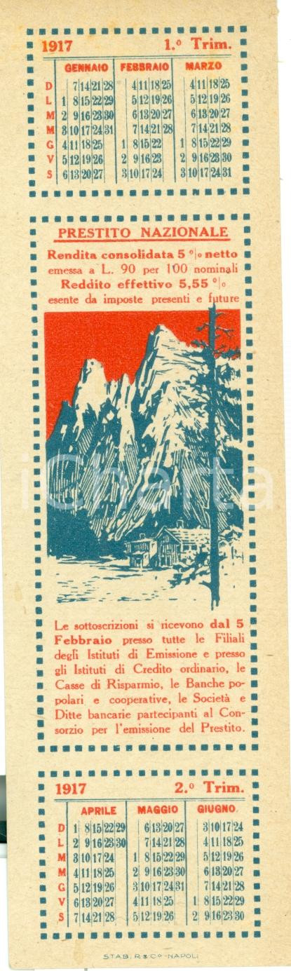 Oggetto da collezione cartaceo 1917 WW1 Prestito Nazionale per l Esercito PROPAGANDA BELLICA Segnalibro 1