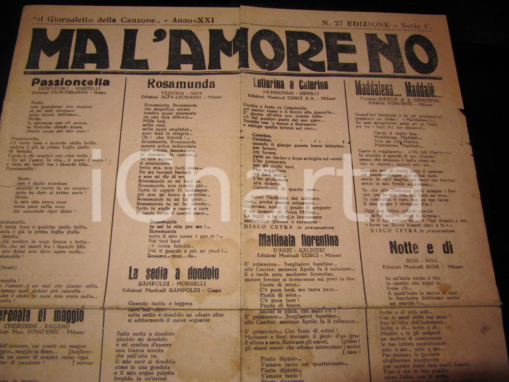 Documento originale, autentico 1942 CANZONIERE FASCISTA Giornaletto della Canzone 31 x 42 cm Banda d AFFORI 1