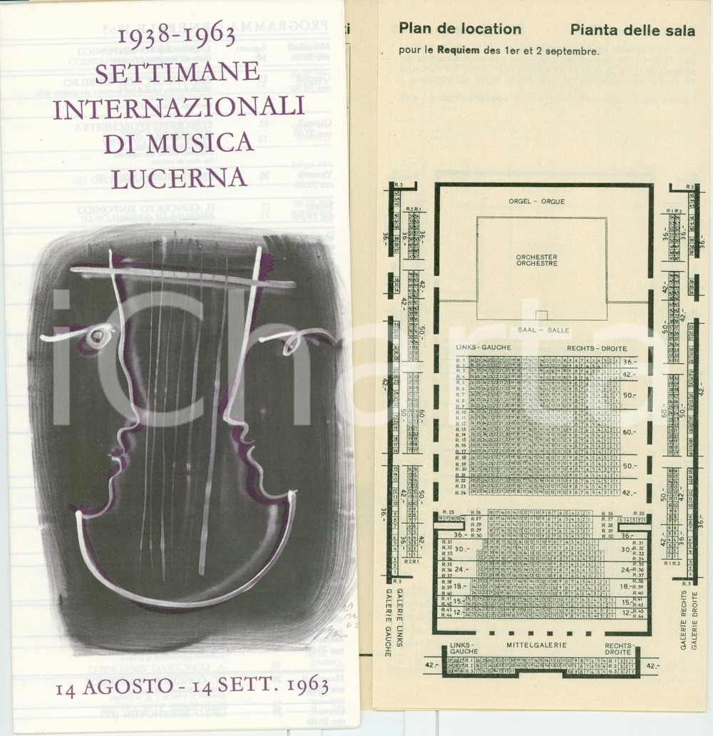 Materiale pubblicitario d’epoca 1963 LUCERNA CH Settimane Internazionali della Musica Opuscolo 1