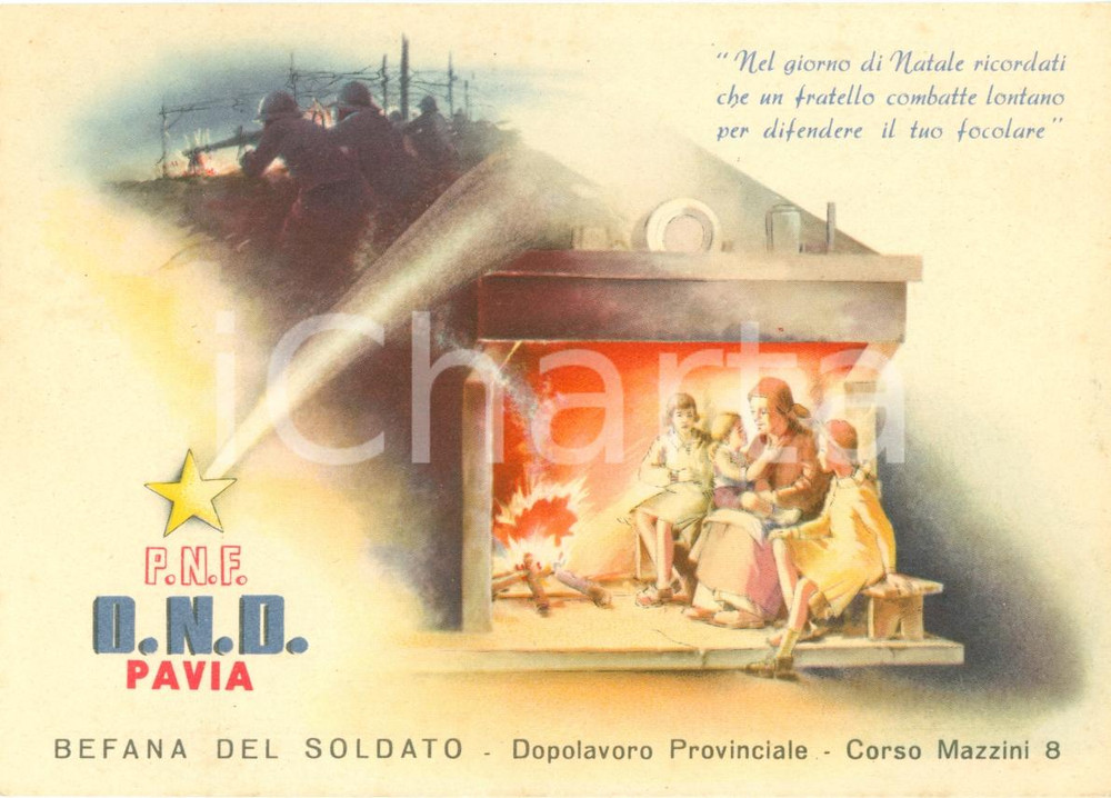 Cartolina originale da collezione 1940 ca PAVIA O.N.D. Befana del soldato Propaganda ILLUSTRATA 1