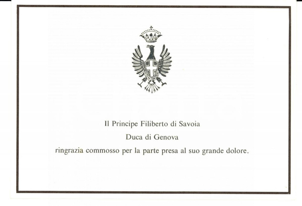Manoscritto, lettera originale 1963 TORINO Filiberto di SAVOIAGENOVA in lutto per il fratello Ferdinando 1