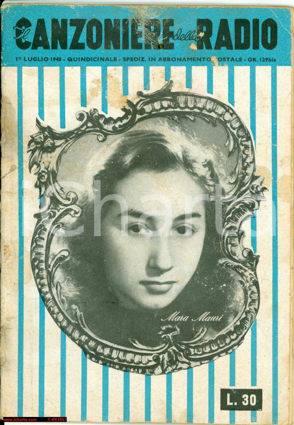 Giornale, rivista storica 1948 CANZONIERE RADIO Rivista Storia della Canzone 1