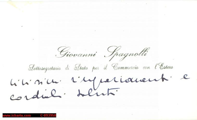 Autografo originale 1955 circa Biglietto autografo onorevole Giovanni SPAGNOLLI 1