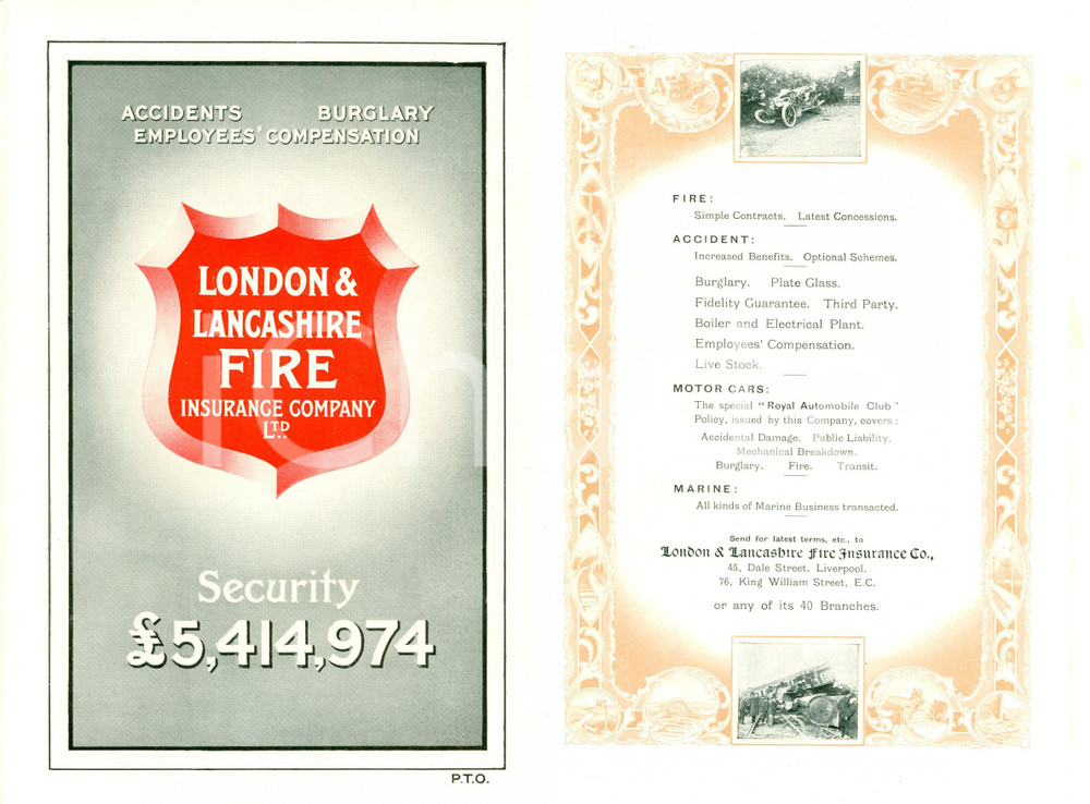 Materiale pubblicitario d’epoca 1910 ca LIVERPOOL UK Assicurazione LONDON & LANCASHIRE 1