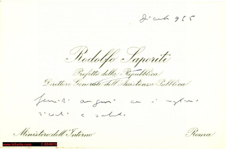 Autografo originale 1955 Rodolfo SAPORITI Biglietto autografo di auguri AUTOGRAFO 1