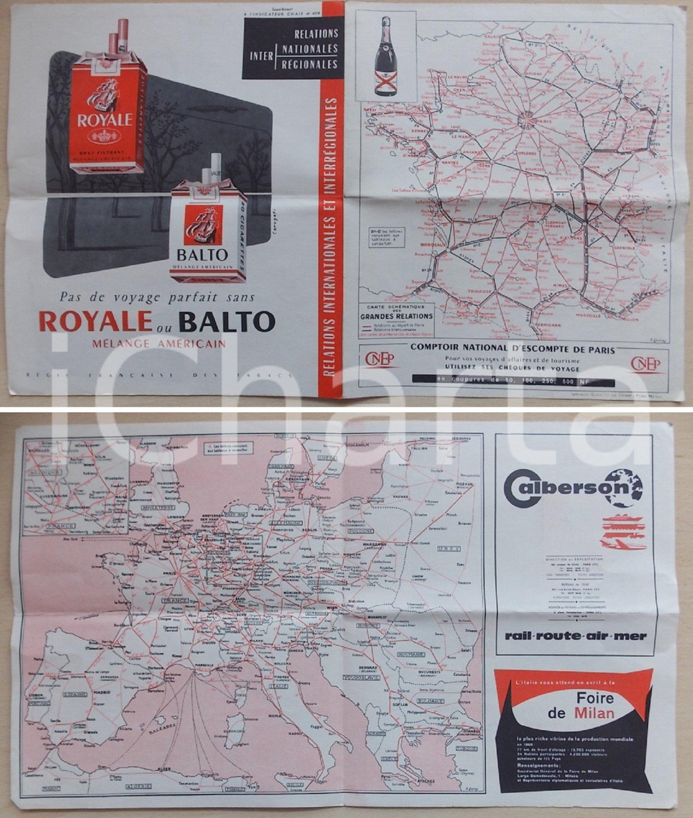 Materiale pubblicitario d’epoca 1955 ca FRANCE Supplement Indicateur CHAIX 4126 Eraldo CARUGATI cigarette ROYALE 1
