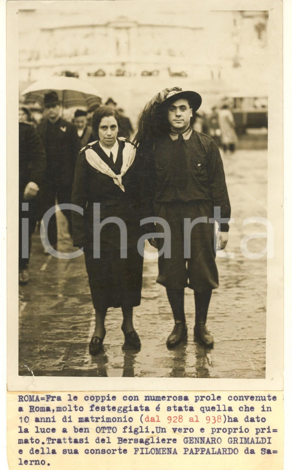 Fotografia d epoca originale 1938 ROMA Evento coppie prolifiche  Bersagliere Gennaro Grimaldi Foto 1