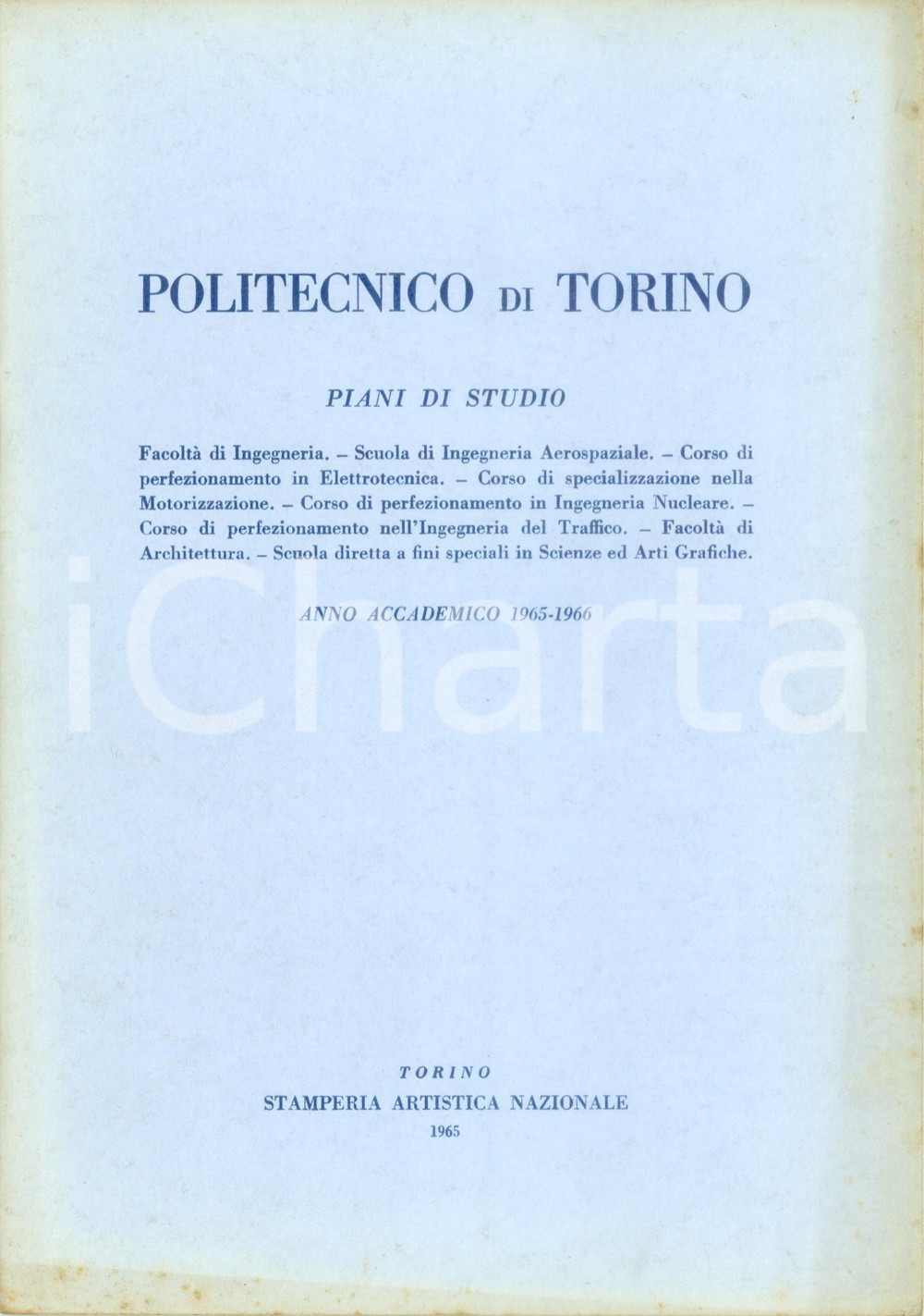 Libro, pubblicazione d epoca 1965 POLITECNICO DI TORINO Piani di studio Ingegneria Architettura Opuscolo 1