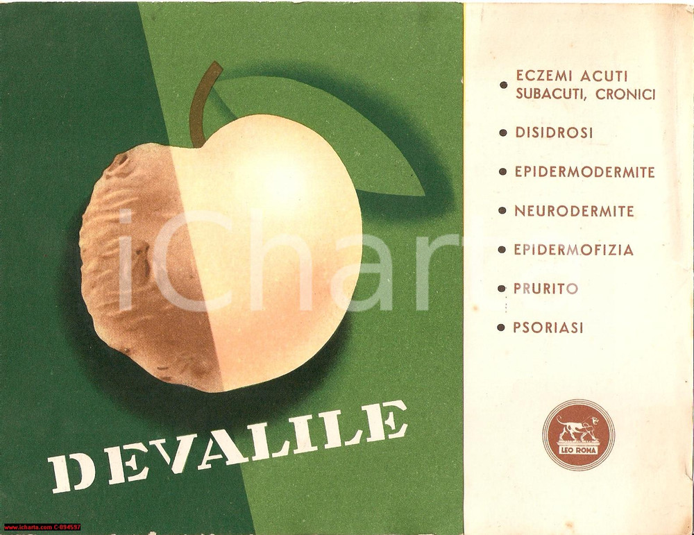 Materiale pubblicitario d’epoca 1950 ca. Industrie chimiche farmaceutiche LEO ROMA DEVALILE opuscolo pubblicità 1