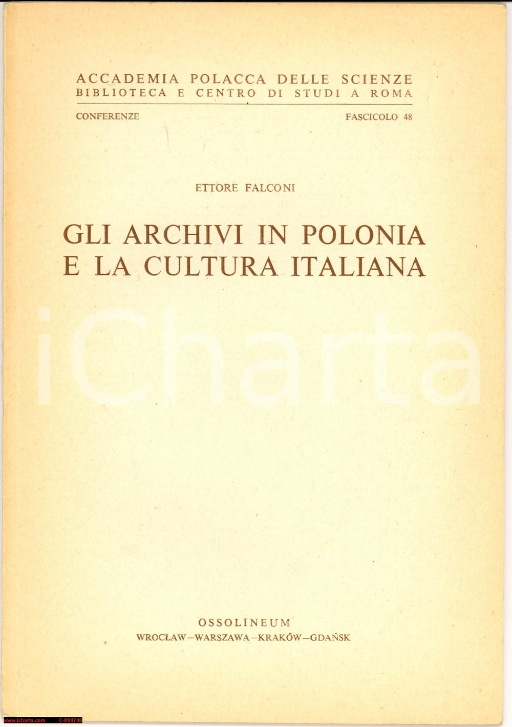 Oggetto da collezione cartaceo 1971 ETTORE FALCONI Archivi Polonia e cultura italiana  Libretto 1