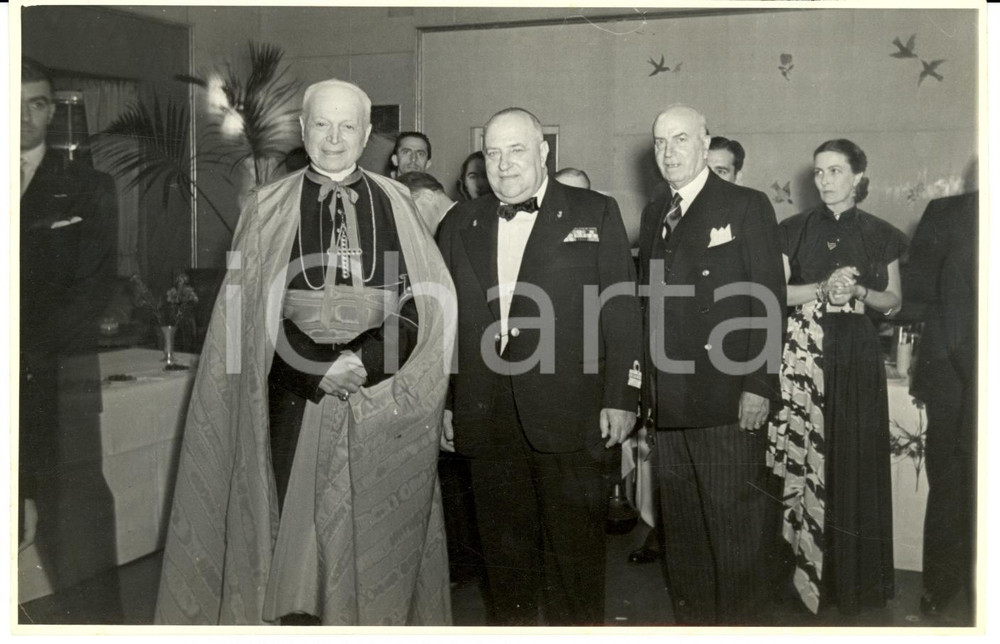 Fotografia d epoca originale 1951 Nave HOME LINES Visita card. Federico TEDESCHINI e comandante Ugo CHINCA 1