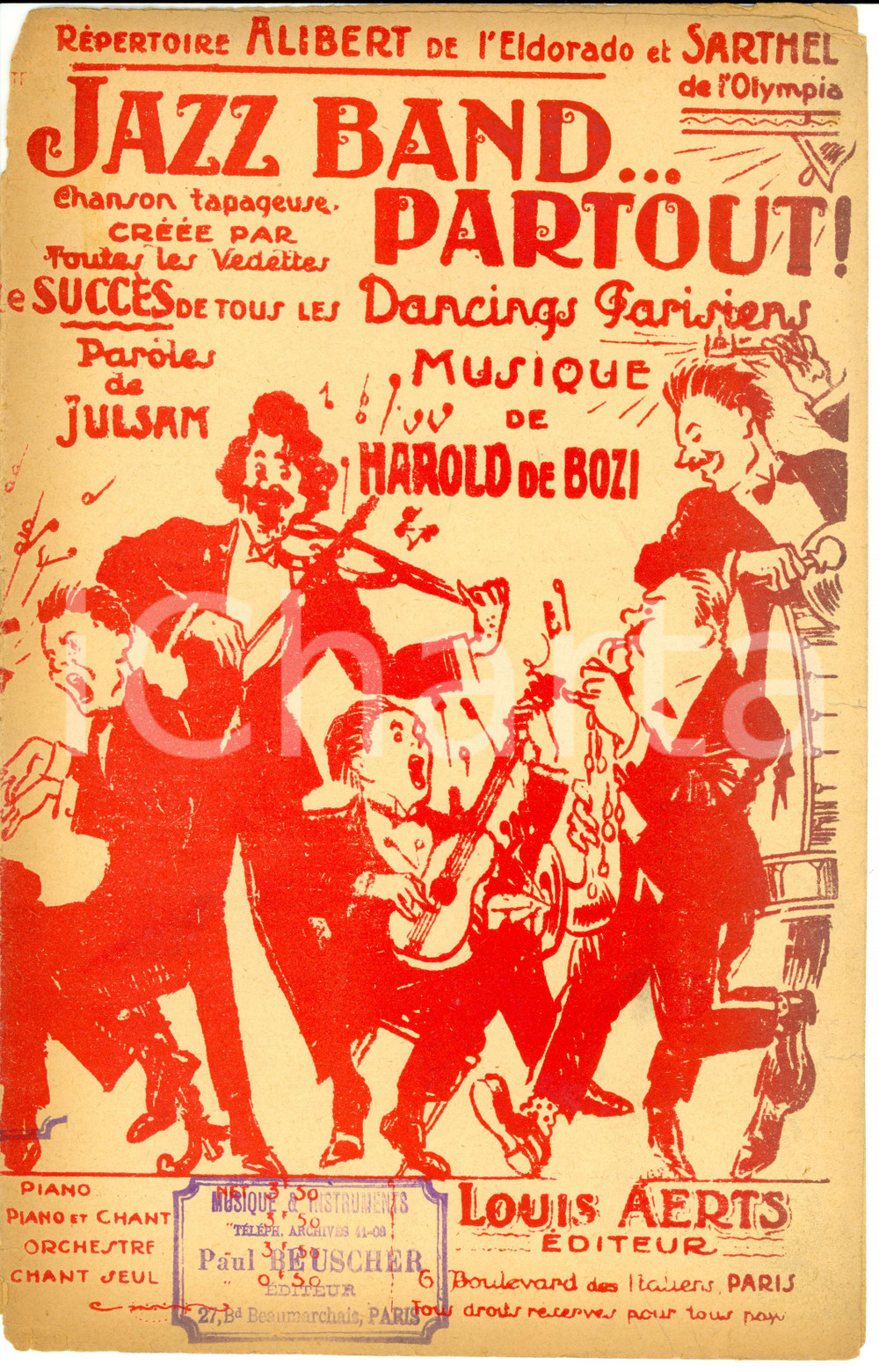 Oggetto da collezione cartaceo 1920 JULSAM Harold de BOZI Jazz band...partout!  ALIBERT de Eldorado Spartito 1