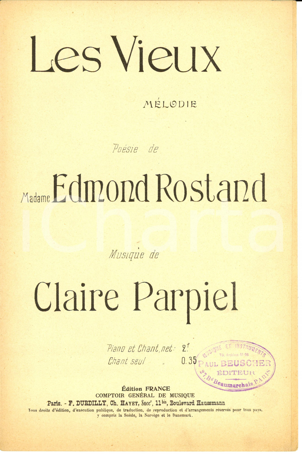 Oggetto da collezione cartaceo 1920 ca Edmond ROSTAND  Claire PARPIEL Les vieux Ed. Paul BEUSCHER Spartito 1