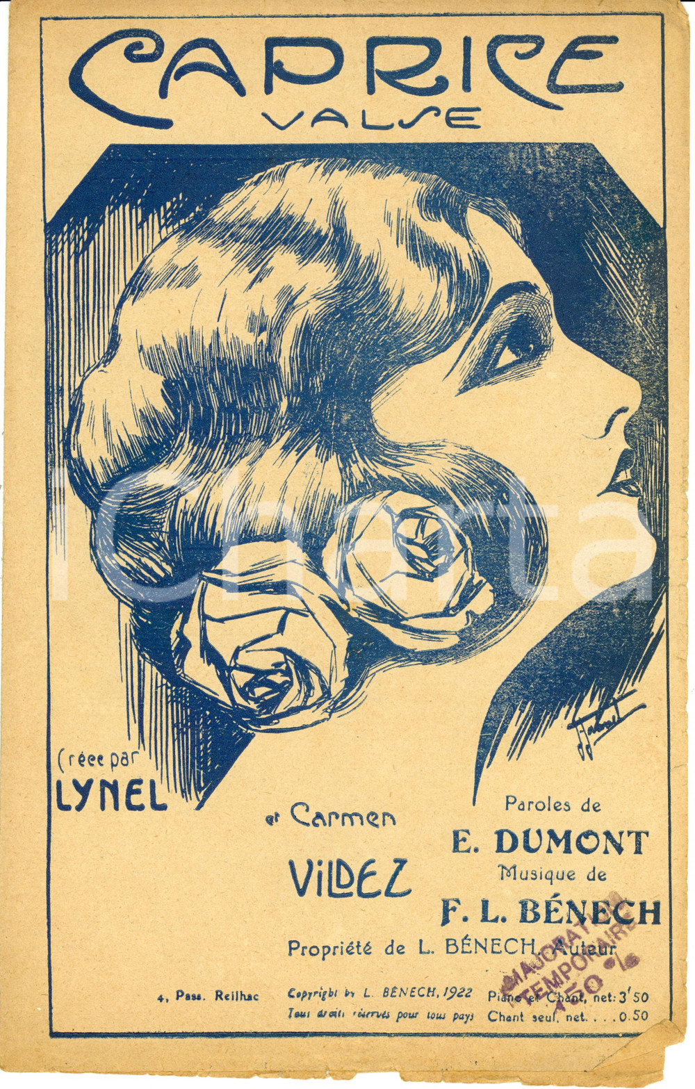 Oggetto da collezione cartaceo 1922 E. DUMONT F. Louis BENECH Caprice Spartito ILLUSTRATO 1