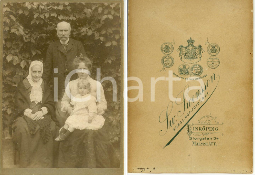 Fotografia d epoca originale 1870 ca LINKOPING S Ritratto di nonni, figlia e nipote Foto IRVENSSON&SON 1