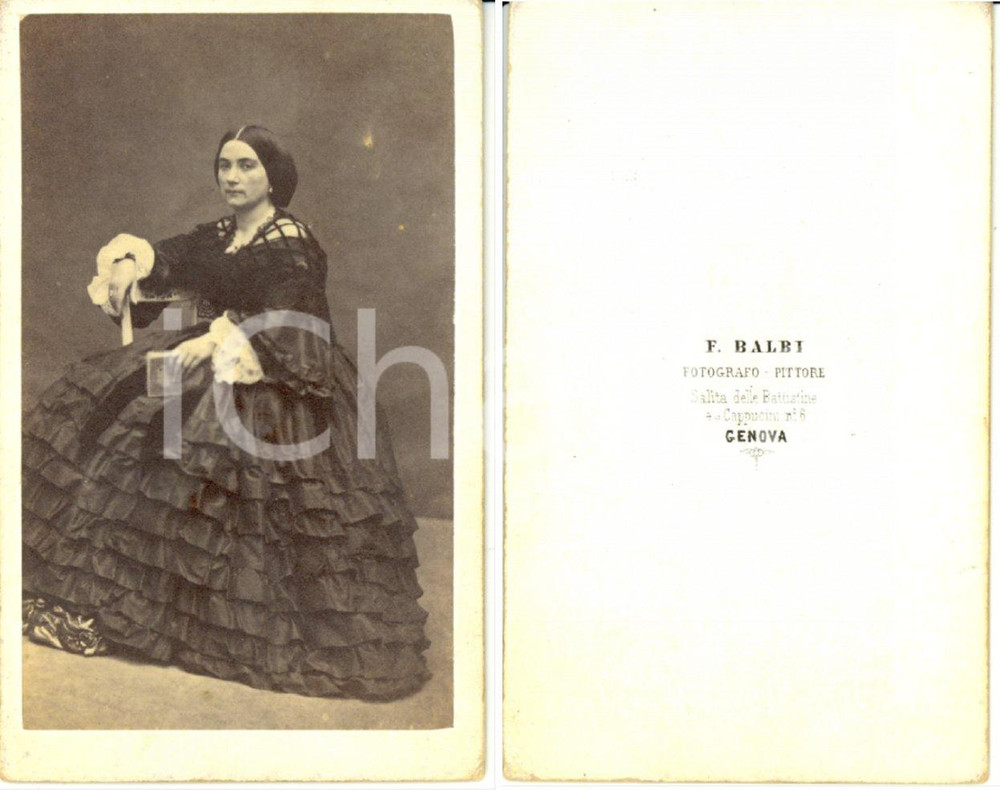 Fotografia d epoca originale 1880 ca GENOVA Donna seduta con libro in mano Foto Francesco BALBI 1
