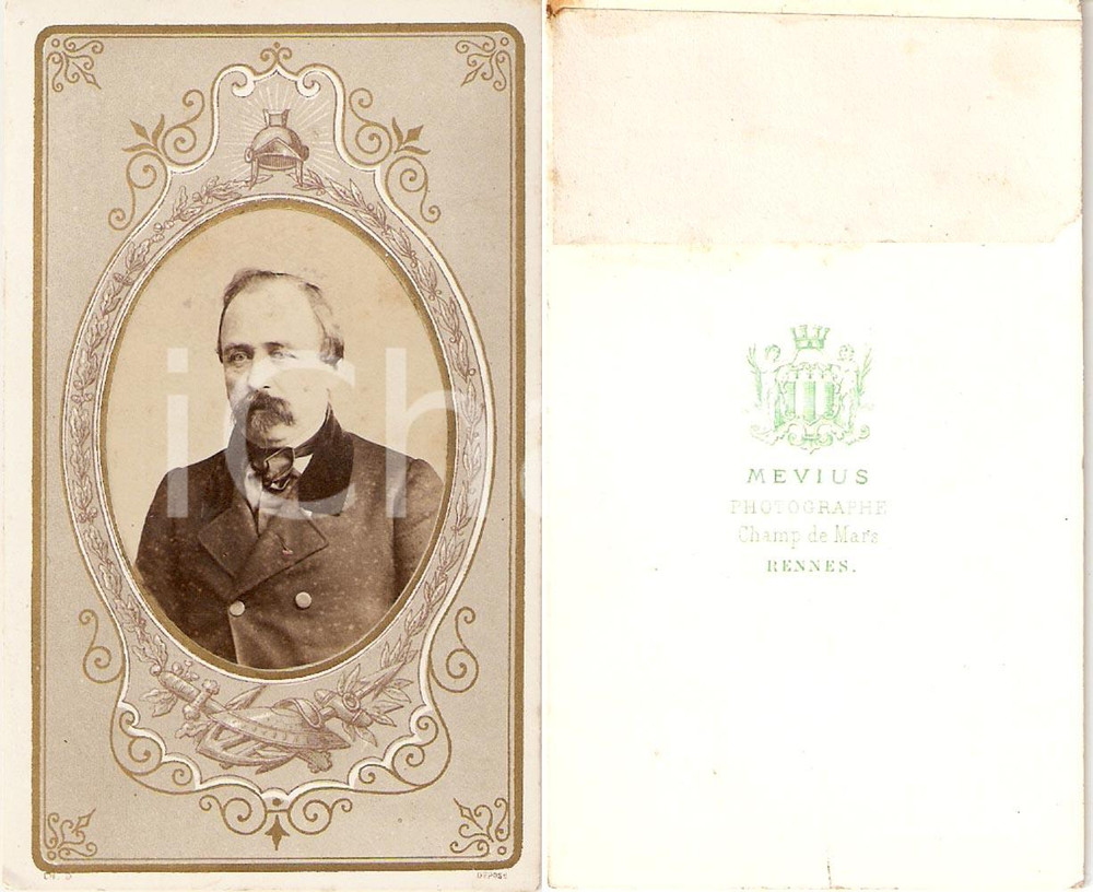 Fotografia d epoca originale 1900 ca RENNES F Ritratto Gentiluomo con ascot Fotografia MEVIUS 1