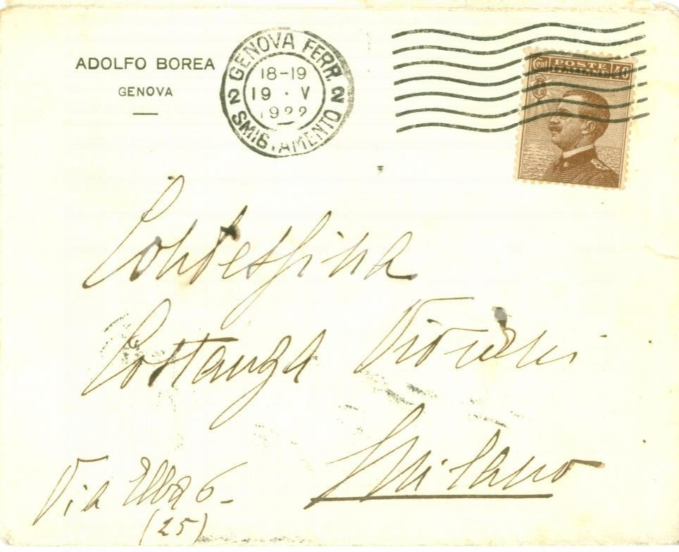 Documento originale, autentico 1922 SPINETE CB Adolfo BOREA busta intestata VG 1