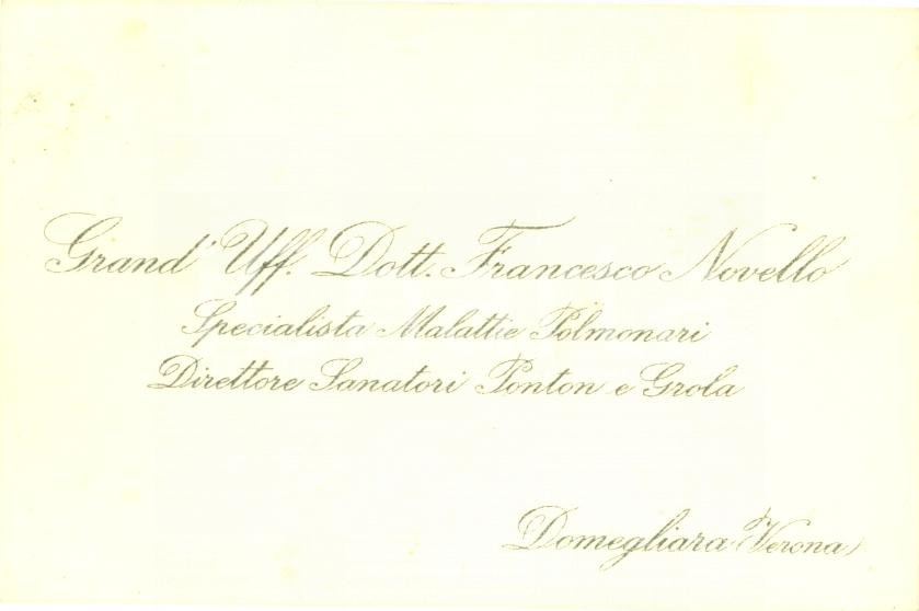 Oggetto da collezione cartaceo 1920 ca SANT AMBROGIO DI VALPOLICELLA VR Francesco NOVELLO malattie polmonari 1