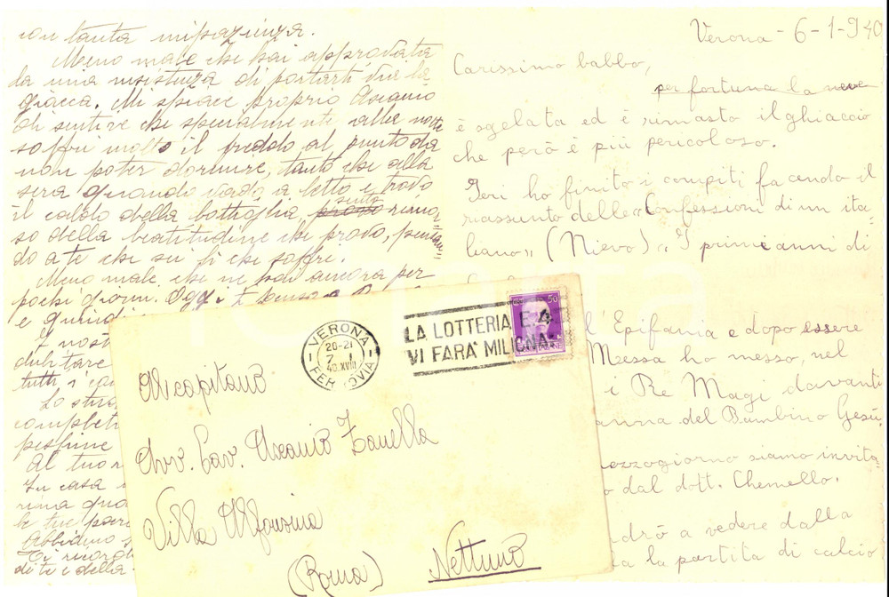 Manoscritto, lettera originale 1940 VERONA Letterina dei figli all avv. Ascanio ZANELLA Fascismo 1