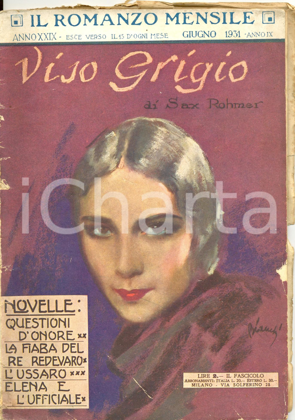 Libro, pubblicazione d epoca 1931 IL ROMANZO MENSILE Viso grigio di sax ROHMER Rivista DANNEGGIATA 1
