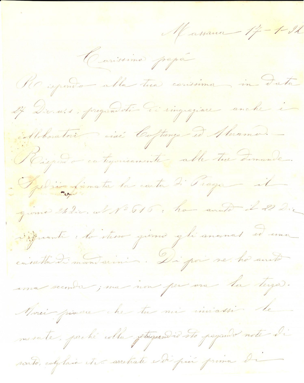 Manoscritto, lettera originale 1892 REGIA MARINA MASSAUA ERITREA Fanale italiano a DIFNEIN Vittorio TORNIELLI 1