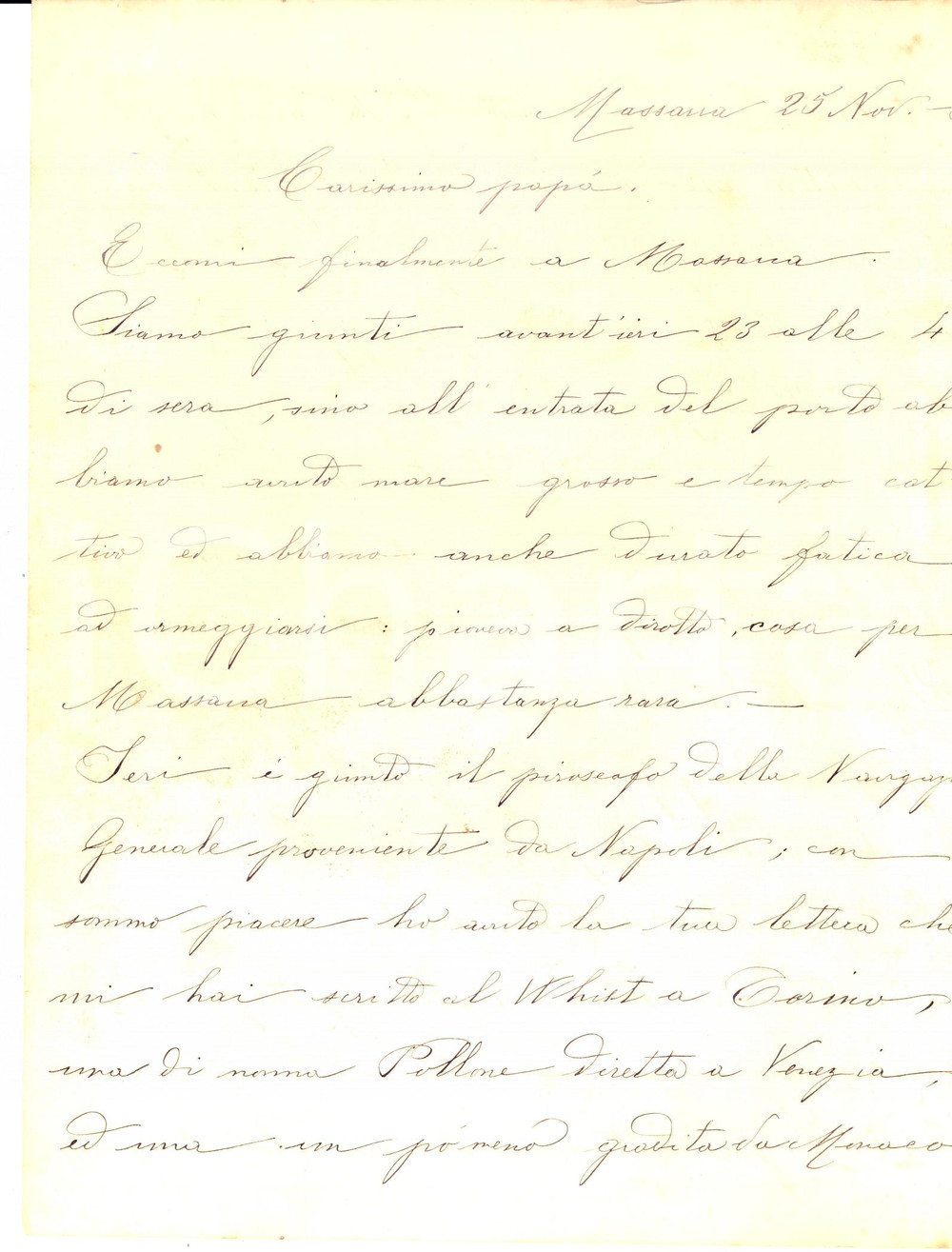 Manoscritto, lettera originale 1891 REGIA MARINA MASSAUA ERITREA La nave fa pena ai sassi Vittorio TORNIELLI 1