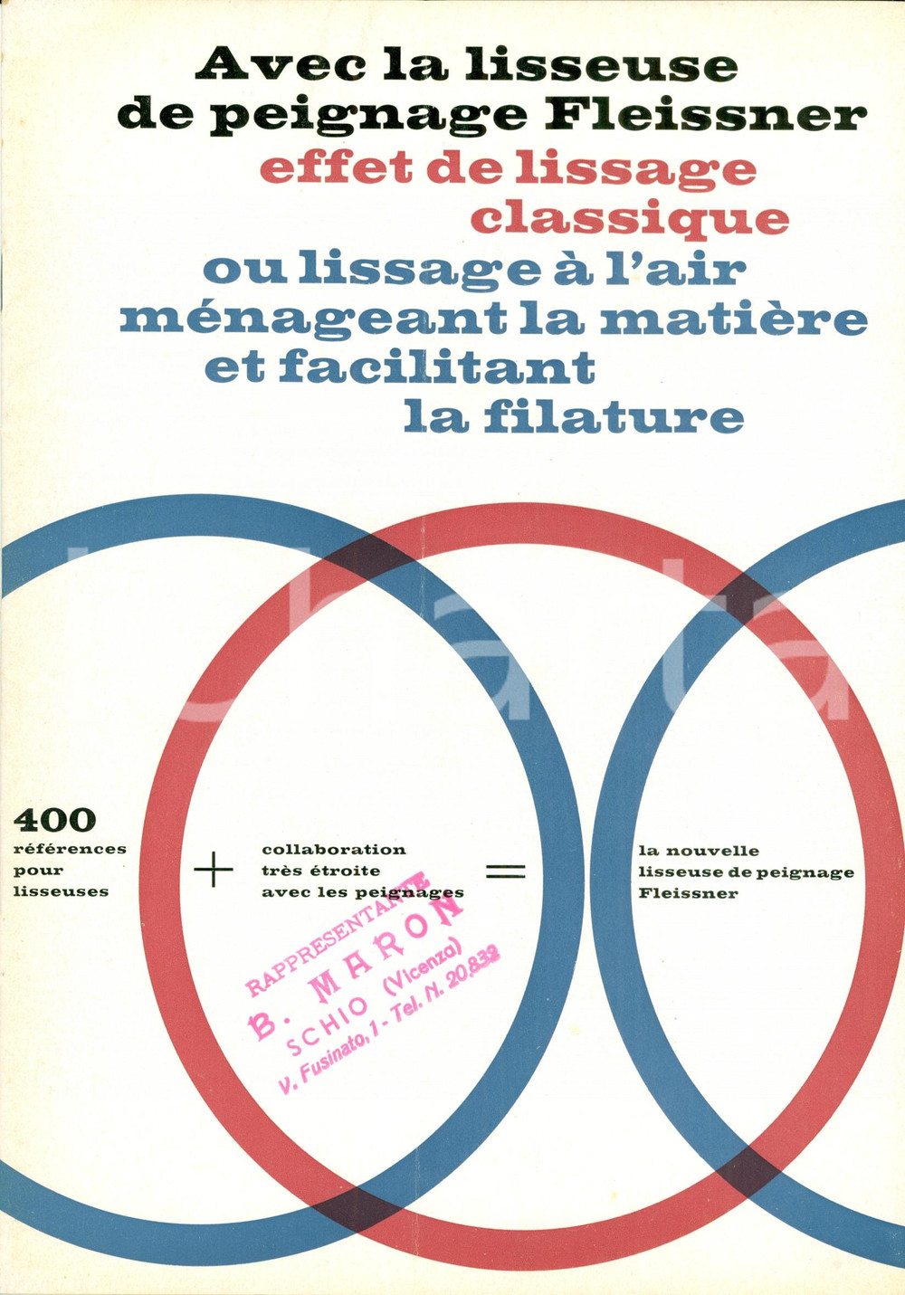 Materiale pubblicitario d’epoca 1950 ca EGELSBACH DE Lisseuses de peignage FLEISSNER Opuscolo ILLUSTRATO 1