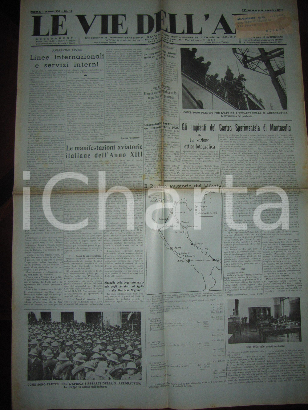 Giornale, rivista storica 1935 LE VIE DELL ARIA Il nuovo monoplano CAPRONI 123 Giornale 1