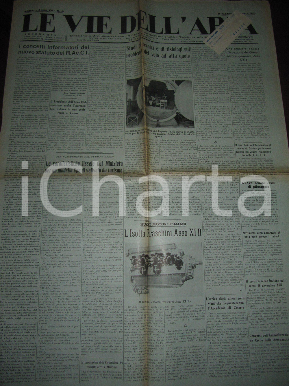Giornale, rivista storica 1935 LE VIE DELL ARIA Esperimenti a MONTECELIO in camera di decompressione 1