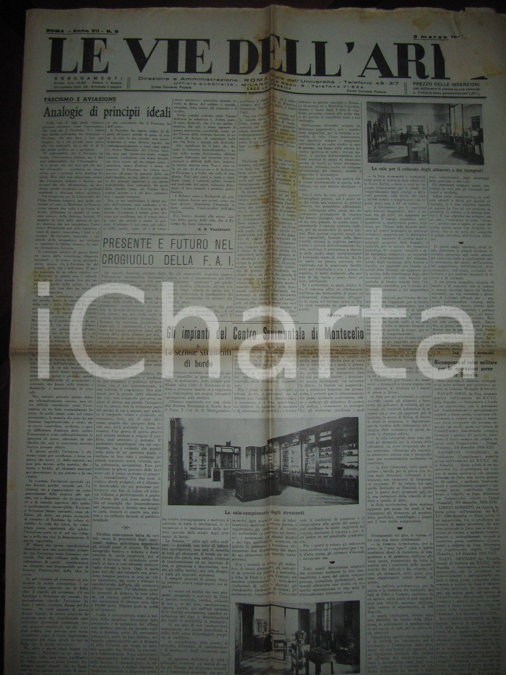 Giornale, rivista storica 1935 VIE DELL ARIA Impianti scientifici Centro Sperimentale MONTECELIO Giornale 1